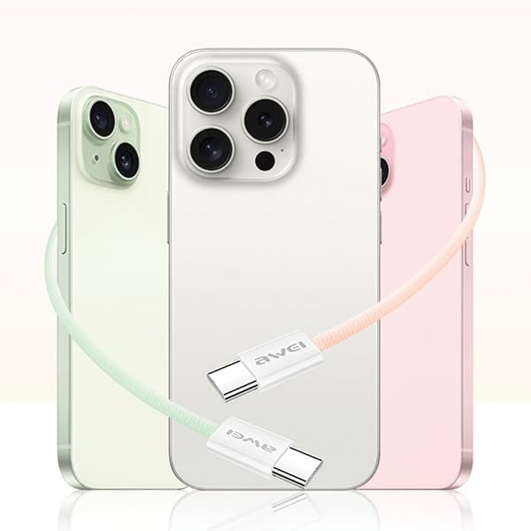 AWEI CL-219T USB-C - USB-C -kaapeli 60W iPhone 15 musta