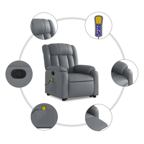 vidaXL Lyftbar massagefåtölj, grå, konstläder