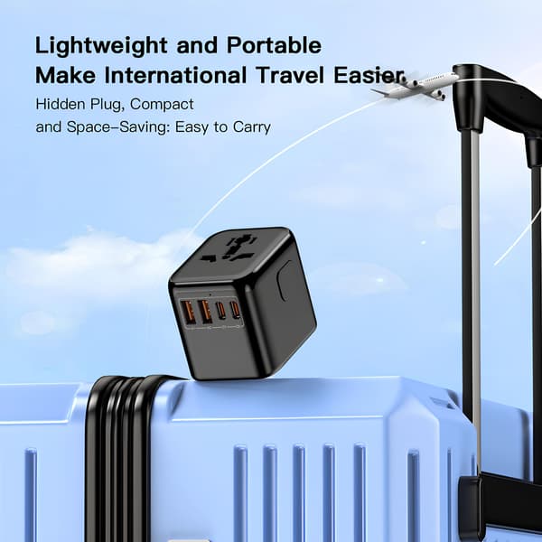 Universal rejseadapter USB-A x2/USB-C x2 til opladning, sort