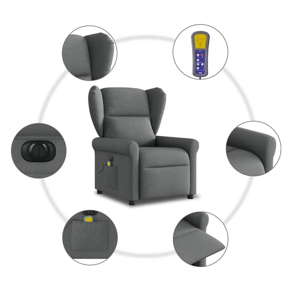 vidaXL elektrisk lænestol med massagefunktion, mørkegrå, stof