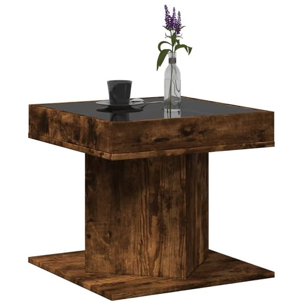 vidaXL sofabord med LED, forkullet eg, 50x50x45 cm