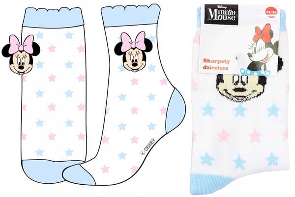 MINNIE MOUSE PIGER EVENTYRSTRØMPER hvide med stjerner 31/34 D040A