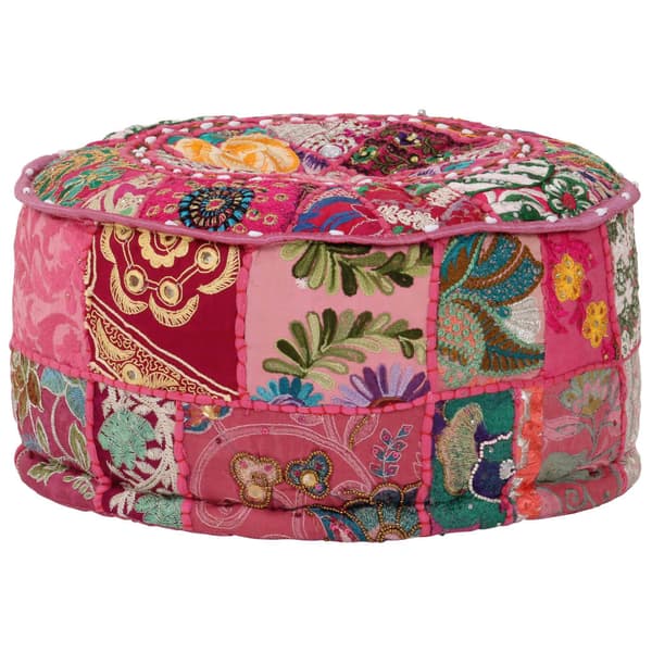 vidaXL rund patchwork puf, håndlavet, 40 x 20 cm, lyserød