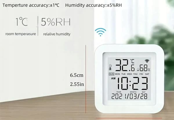 TH06 LCD Tuya WiFi Temperatur- og Fugtighedssensor med Oplader