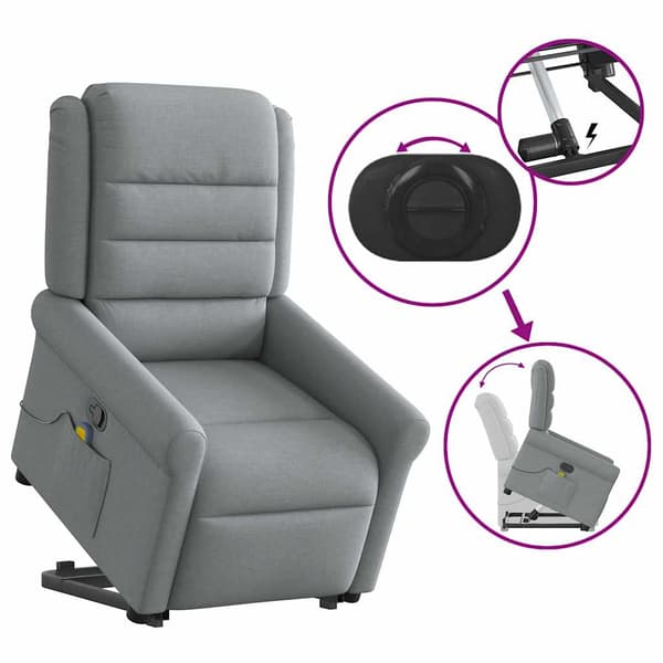 vidaXL Lyftbar massagefåtölj ljusgrå tyg