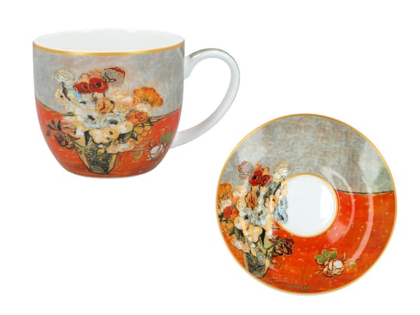 Carmani, sæt med 2 kopper 220ml - VAN Gogh/Roser og Anemoner