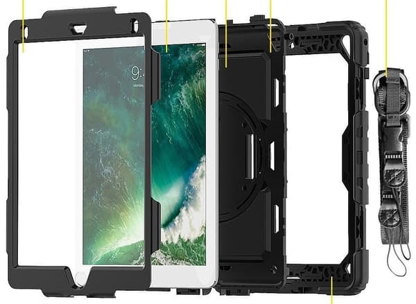 Etui til iPad 9,7" 2018/2017 (6./5. generation) / Air 2/1 9,7" 2014/2013 / Pro 9,7" 2016, Pansret, Sort