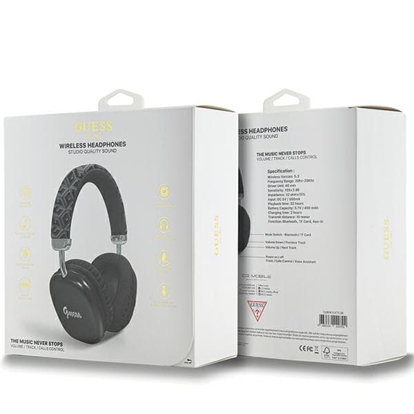 Guess Gcube Metallic Script Logo Bluetooth Over-Ear Hörlurar, Svarta