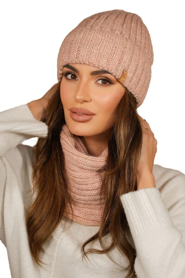 SEVEN vinterhue med tørklædesæt, pink