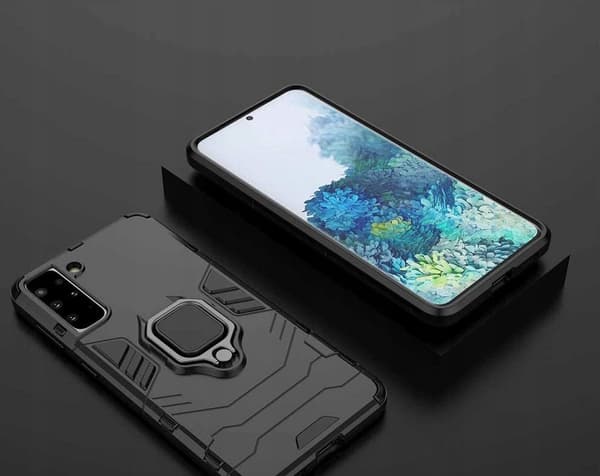 ETUI TIL SAMSUNG GALAXY S21 RING ARMOR BAGSIDE SORT ETUI + GLAS