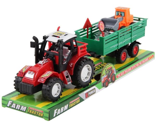Traktor med anhænger og bulldozer