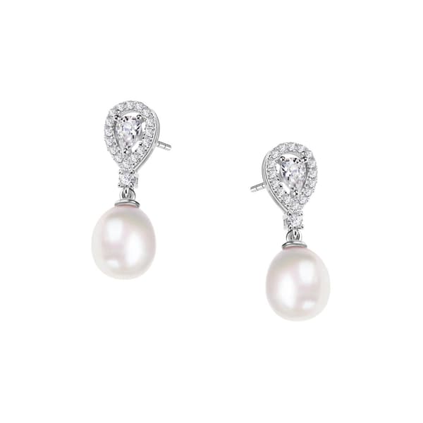 sølvøreringe med perle og cubic zircons - KSN6440
