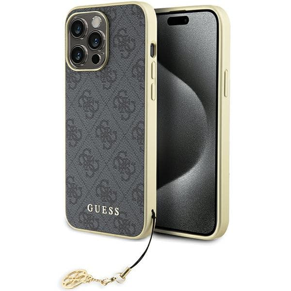 Guess 4G Charms Collection-etui til iPhone 15 Pro Max, grå