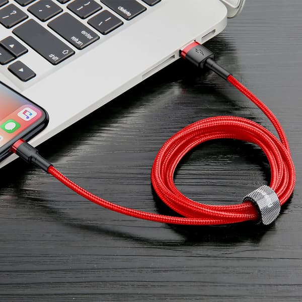 Holdbart nylonkabel USB - iPhone Lightning QC3 3m - Rød