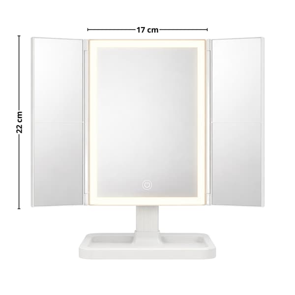 Hollywood hvidt foldbart makeupspejl 22x17cm LED
