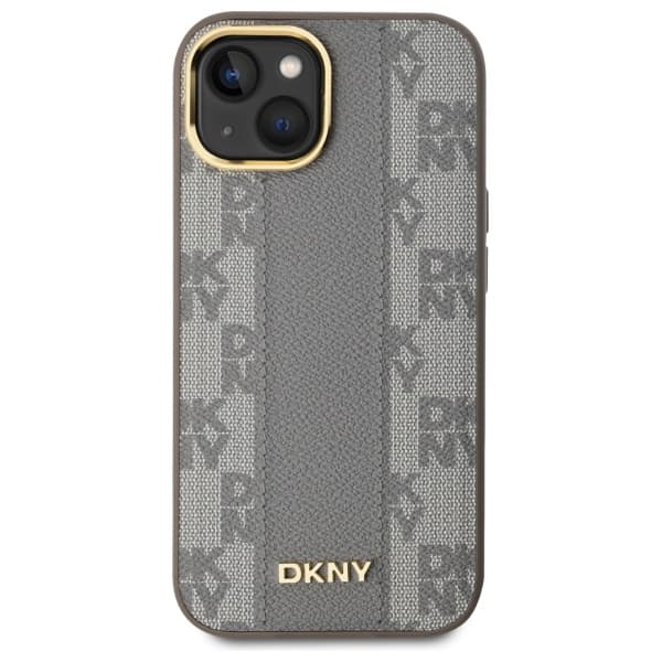 DKNY MagSafe-cover med ternet monogrammønster til iPhone 15 Plus, beige