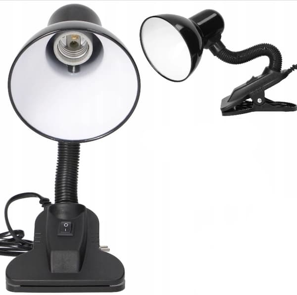 Skrivebordslampe Læselampe med klips til skole Stor gevind E27 Sort