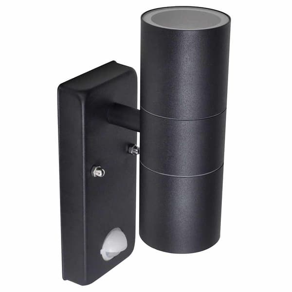 Cylindrisk LED-væglampe med sensor, rustfrit stål, sort