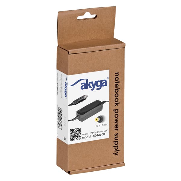 Akyga AK-ND-34 Bilstrømadapter til bærbar computer Acer 19V 3.42A 65W 5.5 x 1.7 mm