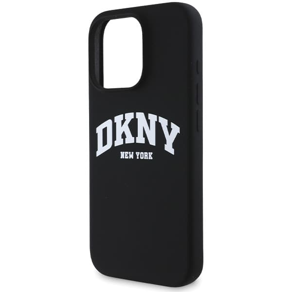 DKNY Liquid Silicone White Printed Logo MagSafe-etui til iPhone 16 Pro, sort