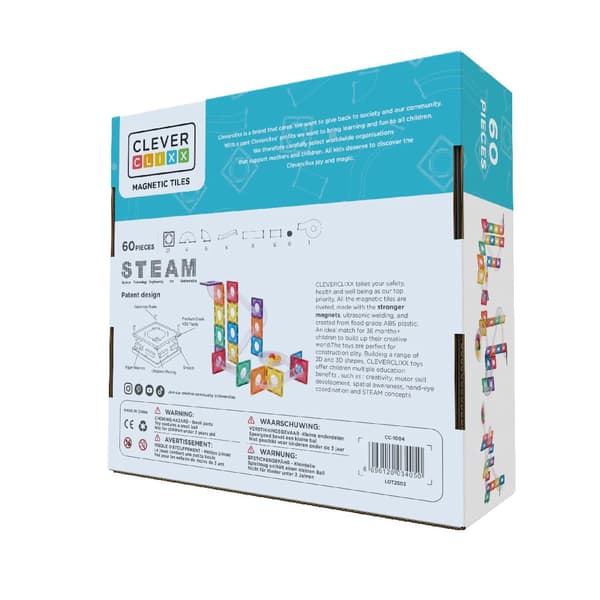 Cleverclixx - Ball Run Compact Pack Intense Magnetic Bricks - 60 kpl.