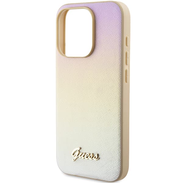 Guess Saffiano Iridescent Script-skal till iPhone 15 Pro Max, guld