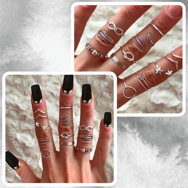 Sølvringsæt med sølvringe boho vielsesring