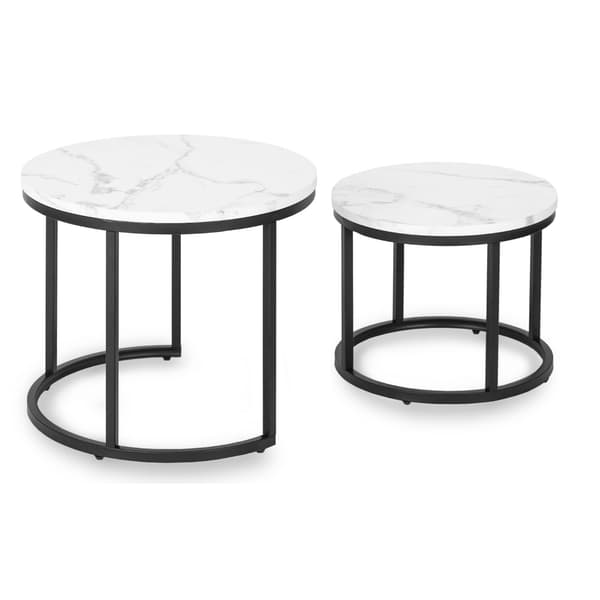 DAFNE Soffbordsset 43 cm/53 cm Vit marmor Modern Glamour