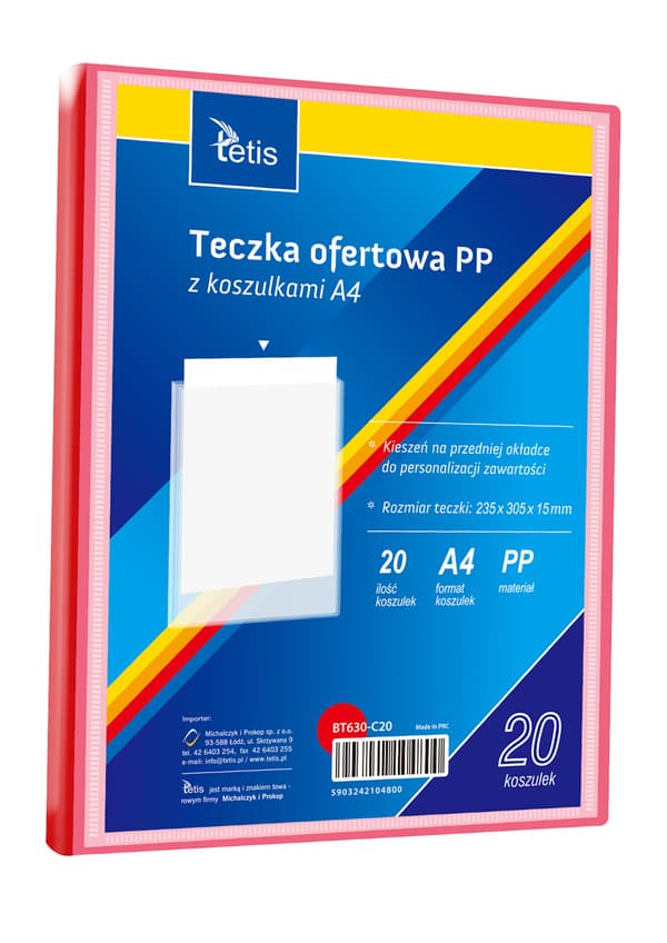 PP præsentationsmappe, 20 lommer, A4, rød