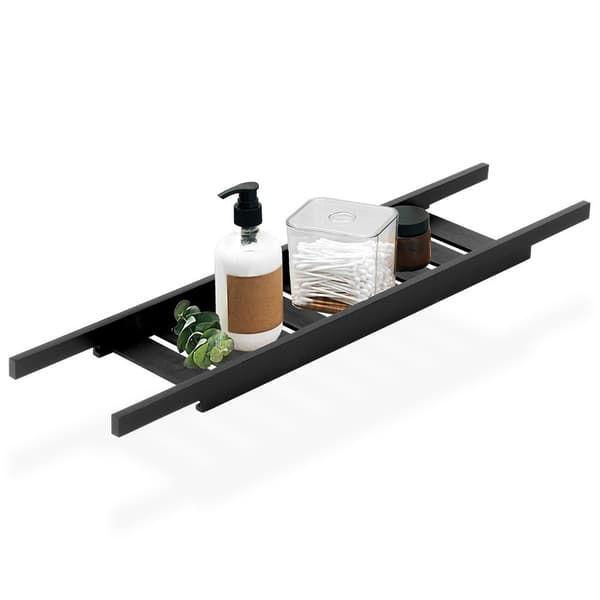 Badrumshylla för badkar, bambu, svart, 68 cm