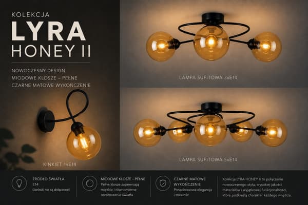 Væglampe 1xE14 Lyra Sort/Honning II