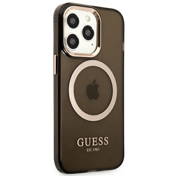 Guess Gold Outline Translucent MagSafe-etui til iPhone 13 Pro / 13, sort