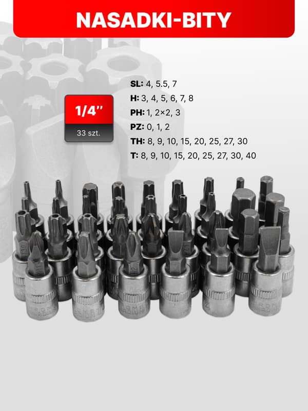 FORCEKRAFT työkalusarja 222 ELEMENTS CrV-teräs SUURI sarja 1/4" 3/8" 1/2"