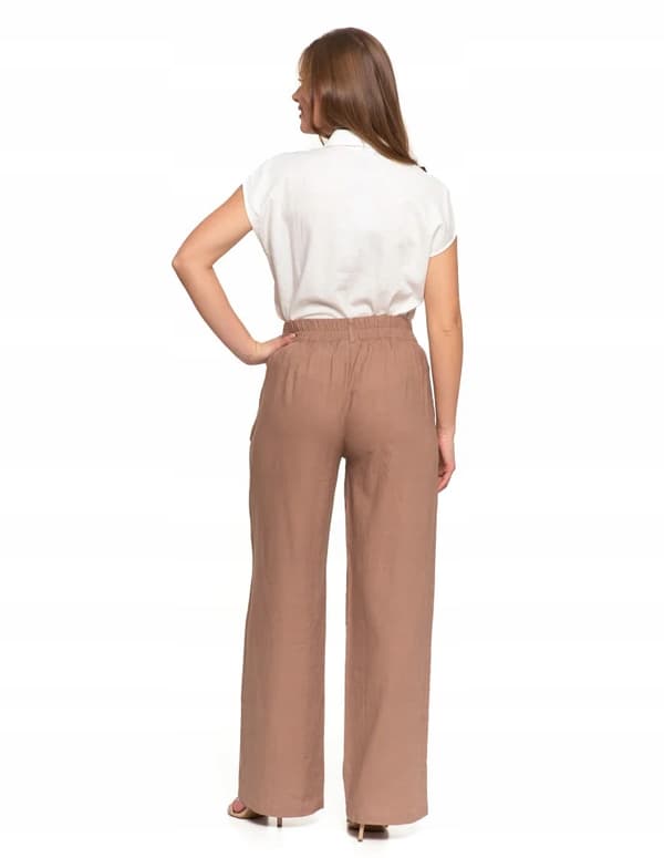 Moraj dambyxor linne vida hög midja eleganta beige