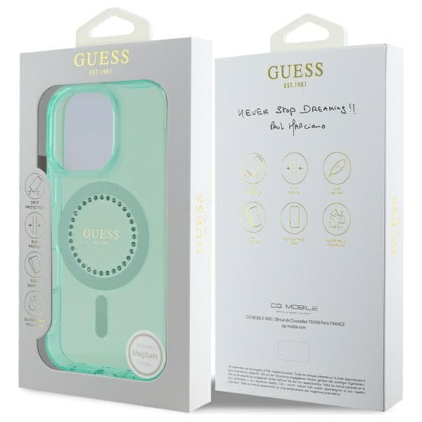 Guess IML Rhinestones MagSafe-etui til iPhone 16 Pro, Grøn