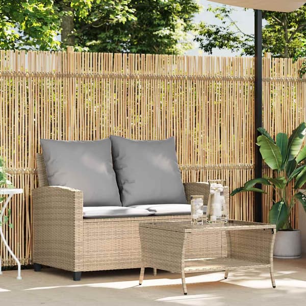 vidaXL 2-sits trädgårdssoffa med kuddar och bord beige