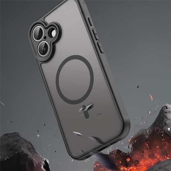 Matt cover til iPhone 17, til MagSafe, forstærket, mat med sort ramme