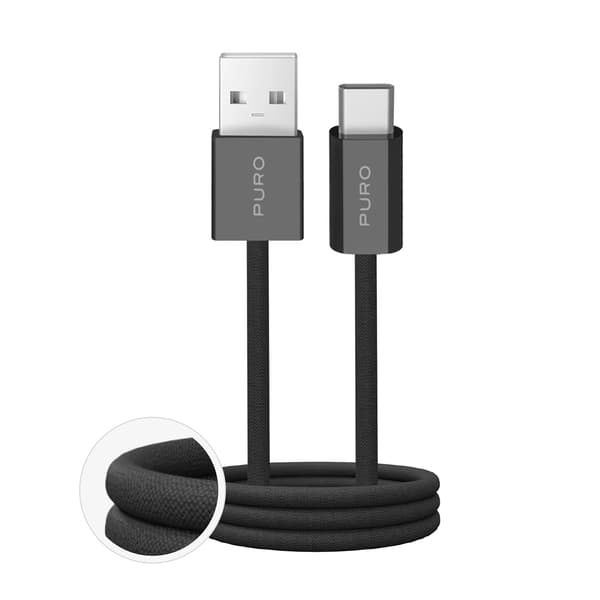Fabrik 2.0 10W 1,5 m punottu USB-A - USB-C -kaapeli - musta
