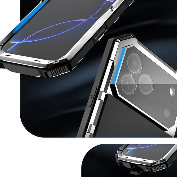 Pansret cover til iPhone 17 Pro, R-JUST, med stativ, sølv