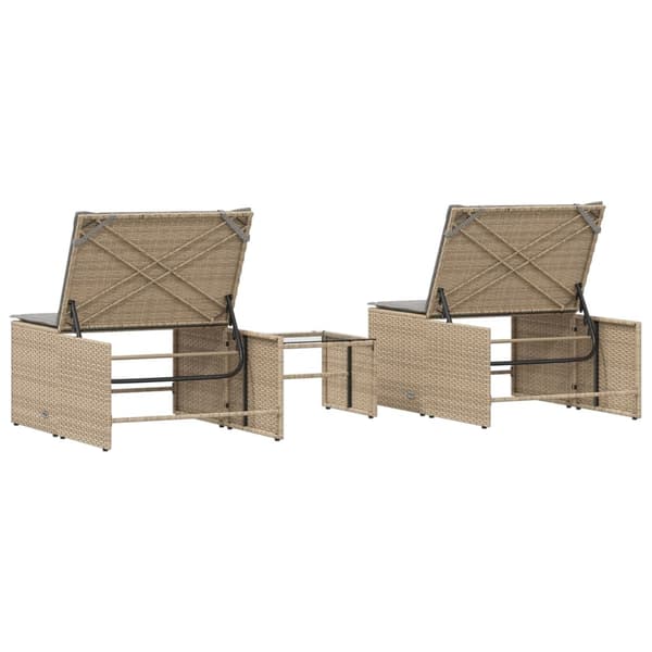 vidaXL Solstolar med bord, set om 2, beige, polyrotting