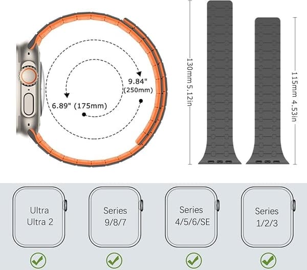 Apple Watch Magnetisk Rem Silikone Grå Orange