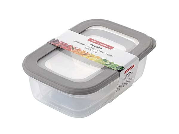 Rektangulära plastmatbehållare, set med 2, 670 ml, 1,2 l