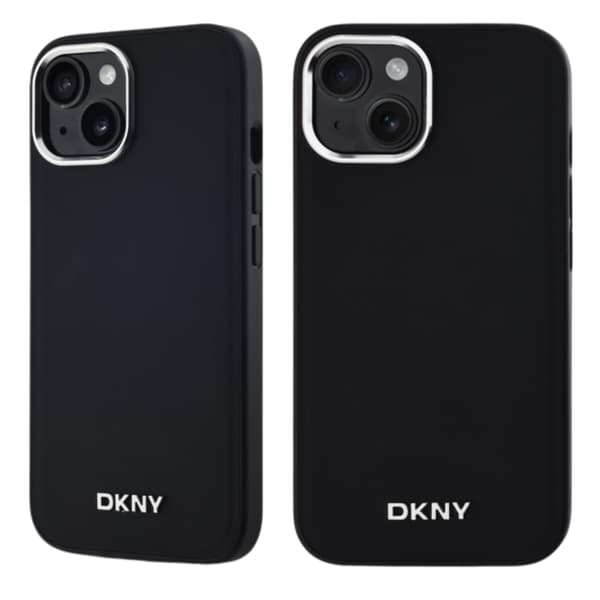 DKNY Plain Logo MagSafe -kotelo iPhone 15:lle, musta