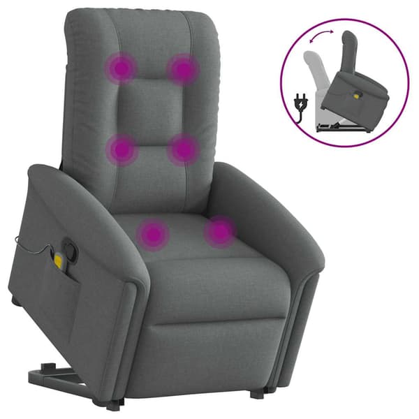 vidaXL Lyftbar massagefåtölj mörkgrå tyg