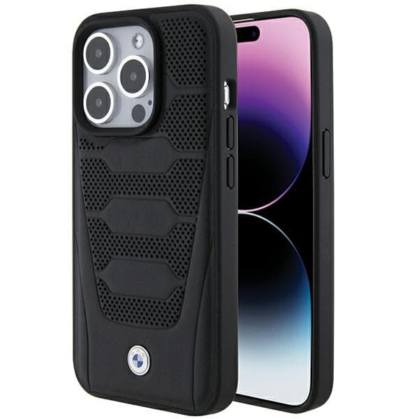 BMW Lædersæder Mønster Etui til iPhone 15 Pro Max, Sort