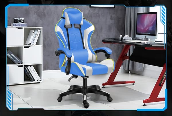 Game Extreme gamingstol, ekoläder, blå och vit, FG-020