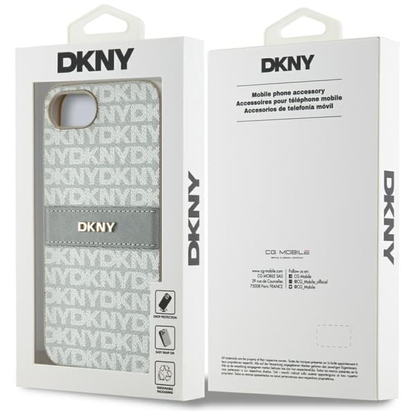 DKNY Repeat Texture Pattern med Tonal Stripe-skal till iPhone 16e, beige