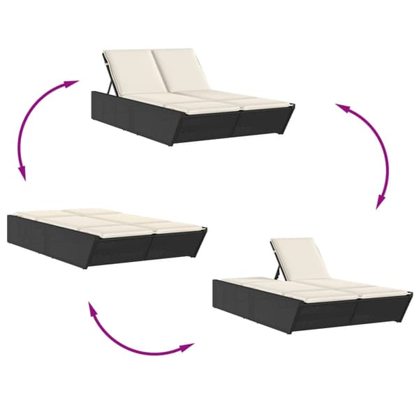 vidaXL dobbelt dagseng med hynder, sort, polyrattan
