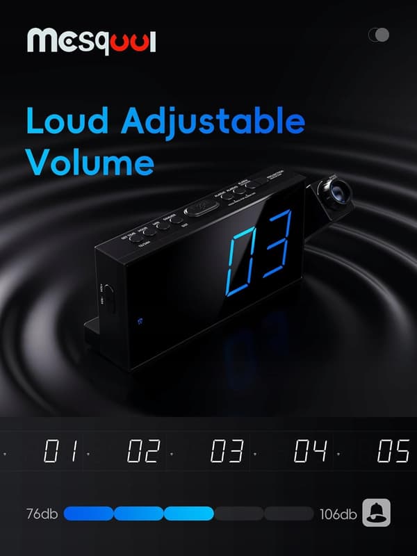 Mesqool Loud projektionsväckarklocka 7-tums digital display och dimmer