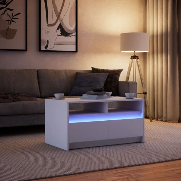 vidaXL Soffbord med LED, vitt, träbaserat material